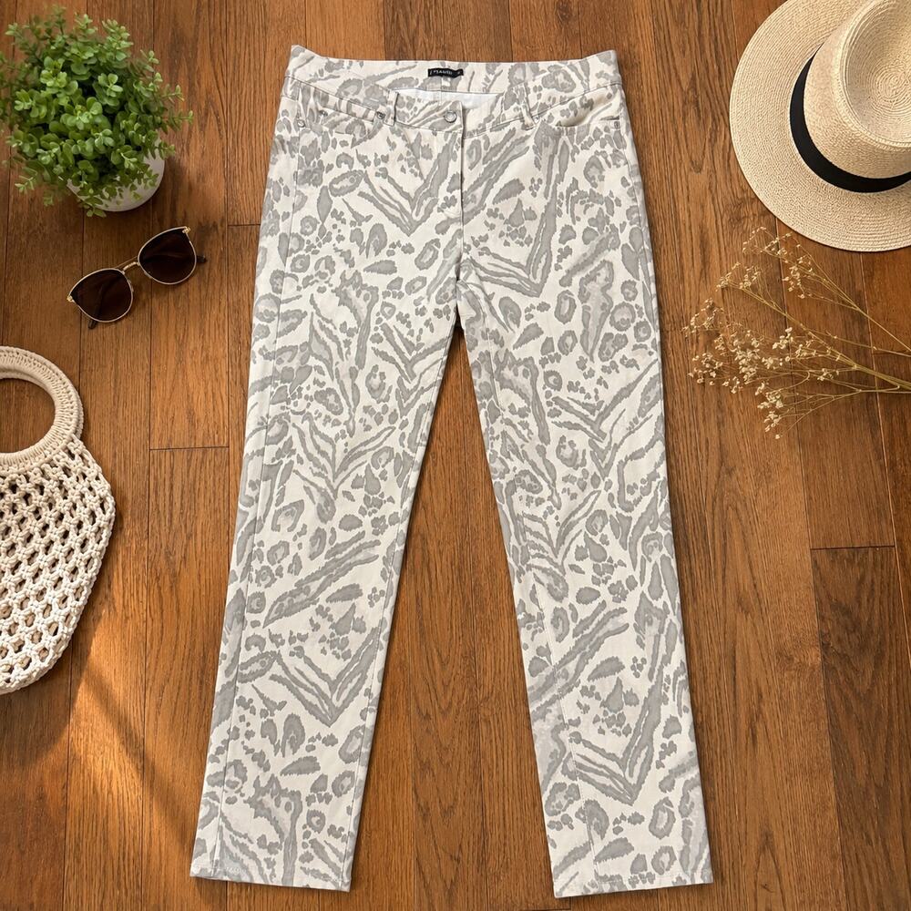 J.McLaughlin Lexi Animal Print Jeans Cream Gray Skinny Pants Women’s Size 8